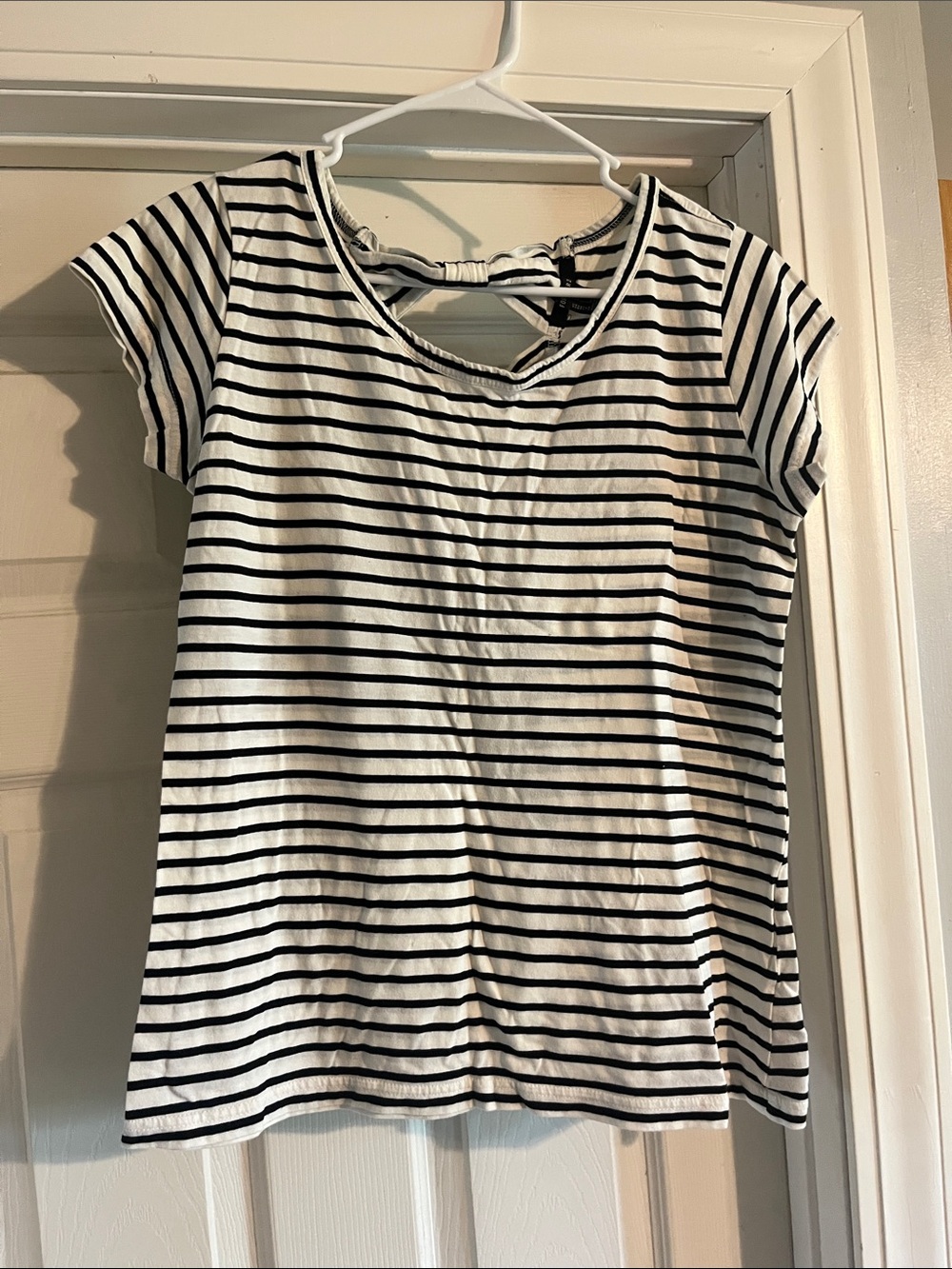 2/$10 Forever 21 Black and White Striped Short Sleeve Tee with Back Tie